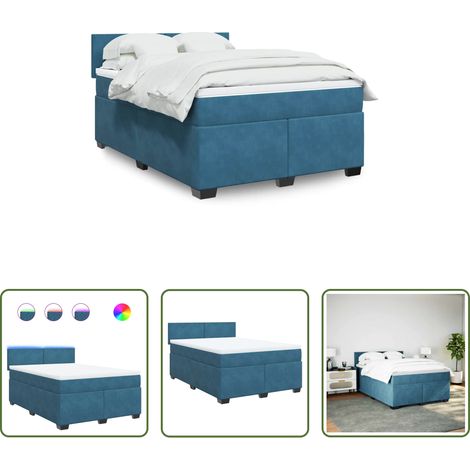 vidaXL Surmatelas - Sommier à lattes de lit et matelas bleu 140x190 cm velours (1/5)