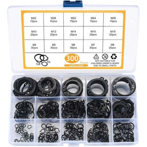 300 Pièces E-clips Kit Anneau de Retenue Externe, Assortiment Circlips Snap, Bagues d'arrêt Circlips, M4-M28 (1/4)
