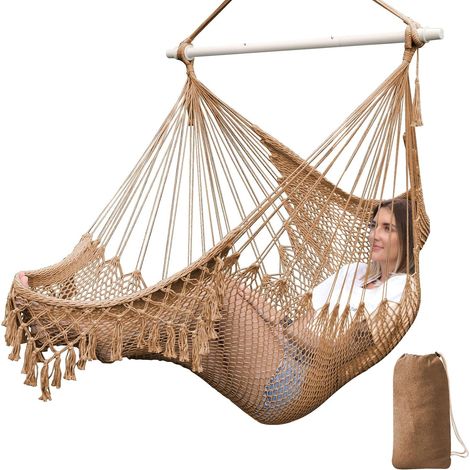 Sièges Suspendus Chaise Hamac Chaise Suspendue Très Grand Chaise en Coton tissé Doux,Barre d'écartement en métal Solide et Pliable Chaise balançoire en Dentelle à siège Large et Extensible (1/5)