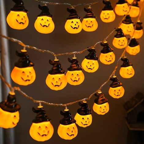 Guirlande lumineuse LED, éclairage d'ambiance pour le camping, lampe de tente, éclairage décoratif, citrouille à chapeau noir, 2 m, 10 LED, à piles, 2 (1/4)
