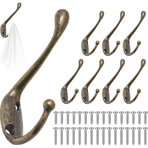 Crochet de Manteau Murale Vintage Bronze, Crochets de Mural Rétro Double Métal, Crochets Muraux Patère avec Vis, Crochet Métal de Porte Chapeau pour Mural Salle de Bain Cuisine (1/5)