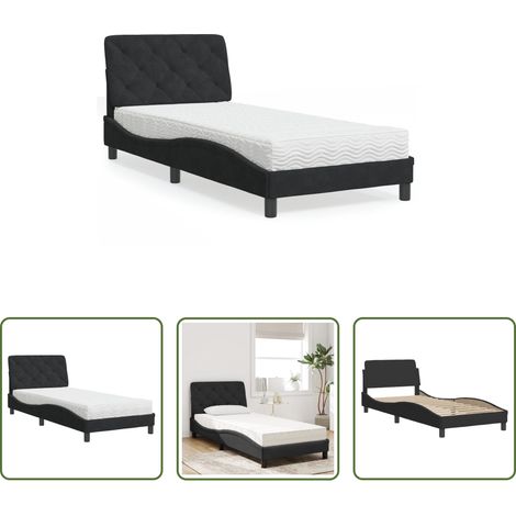 vidaXL Matelas en mousse -  Lit avec matelas noir 90x200 cm velours (1/5)