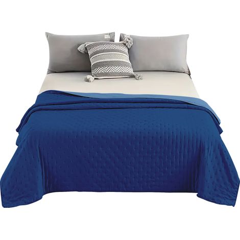 Trapuntino Estivo Copriletto Bicolore Prodotto Italiano Trapunta Coperta Leggera Primavera Estate Anellargica Piumino Mezza Stagione Tinta Unita Blu Navy - Matrimoniale