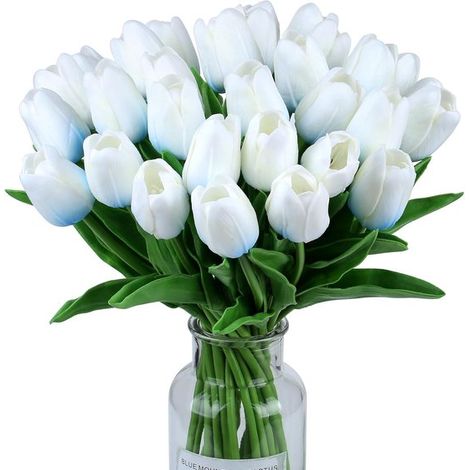 15 tulipes artificielles - Effet réaliste - Fleurs (Blanches) - Décoration de salon et de cuisine - Printemps - Pâques - Arrangements de mariage (1/5)