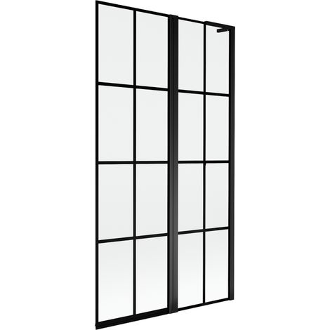 Mexen Mist L paravento per vasca da bagno a 2 ante destro 100 x 150 cm, griglia nera, nero - 8A9L-100-011-70-77-P (1/5)