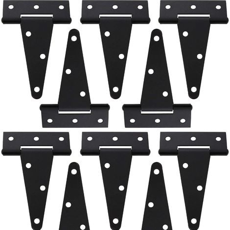 Lot de 10 charnières en T de 10,2 cm pour abri de jardin, charnières de porte de grange, charnières de porte, charnières de clture, charnières de porte de jardin, fer forgé noir (1/5)