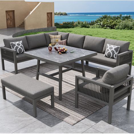 salon jardin 8 places avec table gris HAVRYA (1/5)
