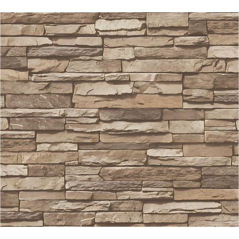 Papier peint aspect pierre carrelage Profhome 958332 papier peint intissé lisse avec un dessin nature mat brun beige 5,33 m2 (1/5)