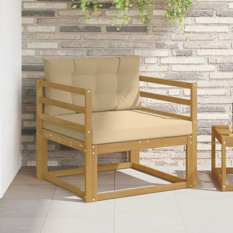 Canapé extérieur central 1 place en acacia massif blanc, coussins beige en polyester - PANGIVO (1/5)