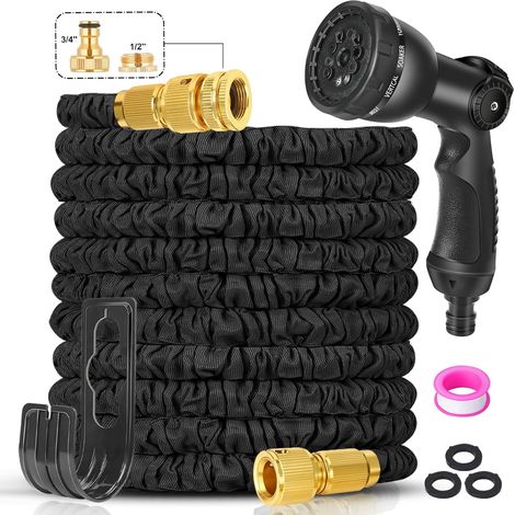 Tuyau d'arrosage 50 pieds - Tuyau d'arrosage extensible 3X avec pistolet pulvérisateur 10 modes Tuyau d'arrosage flexible (1/4)