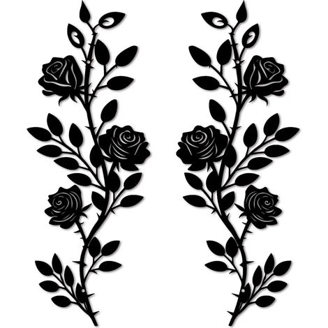 Lot de 2 décorations murales en métal en forme de feuille d'arbre de rose, long rouleau de fer, panneau rustique à suspendre, sculpture de fleurs, pour au-dessus de la porte, salon, bureau (1/5)