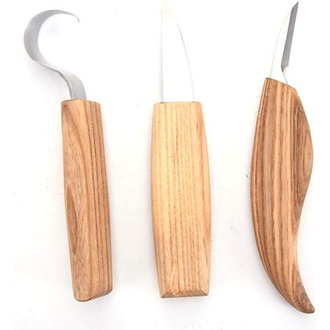 Ensemble de 3 outils de sculpture sur bois pour cuillères, couteau à détail, polissage et affûtage du cuir