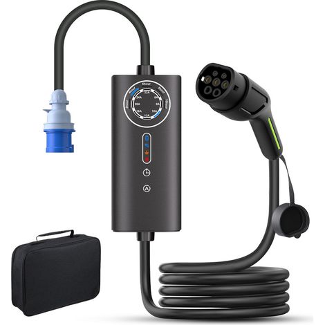 AWESAFE Chargeur VE monophasé Type 2 Prise Schuko 5m Chargeur Véhicule électrique 6A/8A/10A/13A/16A/20A/24A/32A 7KW sac de rangement (1/5)
