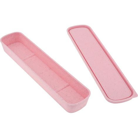 Boîte portable pour couverts de voyage, rangement vaisselle, 25x6 cm, rose. (1/5)