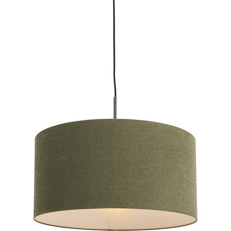 QAZQA Lampada a sospensione con paralume combi - Moderno - Tessuto,Acciaio - Nero/Verde - Tondo Max. 1 x Watt