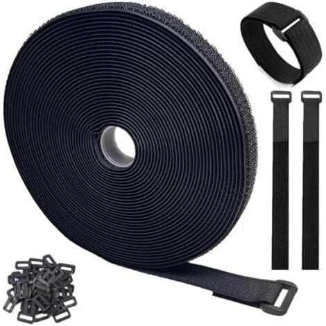 10 m x 2 cm Attache Câble avec 50 Boucles, Sangles de Noires Réutilisables, pour Câbles Organiser, Tuyaux - (1/5)