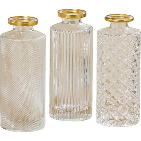 Set de 3 Vases Soliflores en Verre Transparent et Doré - Hauteur 13cm (1/5)