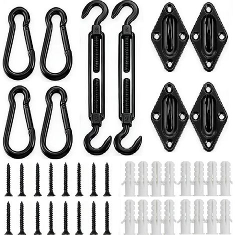 Kit de fixation de voile d'ombrage - 42 pièces - En acier inoxydable 304 - Très résistant - Pour installation d'auvents de jardin(M6 noir)