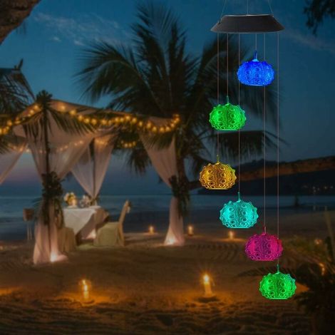 Carillons éoliens solaires Carillons éoliens colorés d'oursin extérieur Intérieur étanche à l'eau Mobile, décoratif suspendu LED solaire carillon éolien pour la maison, patio, jardin, cour, porche, dé (1/5)