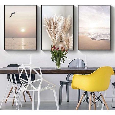 Póster decorativo para pared sobre lienzo sin marco, 3 láminas de 50x70 cm, con estampado marino.