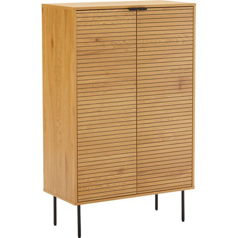 Happy Garden – Vaisselier en bois 2 portes 80cm – Structure aggloméré – Pieds en acier noir – 4 étagères internes – Pour rangement salle à manger