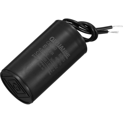 Condensateur 8uF 450V AC 2 Fils 50/60Hz Condensateur de Démarrage du Moteur Cylindrique 34x60mm pour Compresseur d'Air et Pompe à Eau, Noir (1/5)