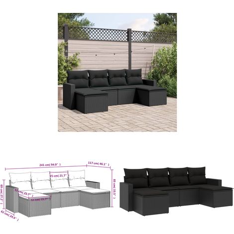 Salon de jardin 6 pcs avec coussins noir résine tressée - Salon De Jardin - Mobilier Extérieur - Salon D'extérieur - Set De Canapé - Résine Tressée - Home & Living (1/3)