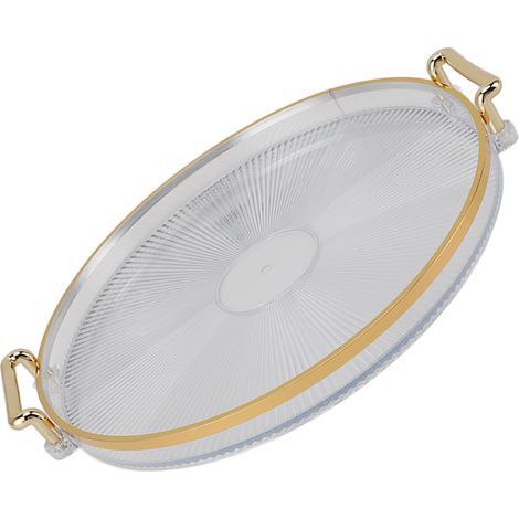 Plateau rond transparent avec anse dorée, élégant et multifonctionnel, bord doré pour fruits et desserts (1/5)