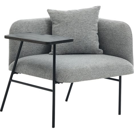 Moderner Einzelsessel aus grauem Chenille mit Beistelltisch und Aufbewahrungstaschen (1/5)