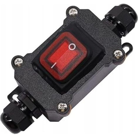 Interrupteur à bascule étanche pour éclairage extérieur, 12 V/24 V, marche/arrêt, avec bouton marche/arrêt et LED rouge. (1/5)