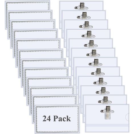 Porte Badge, 24 pièces Badge Plastique 90 x 56 mm Porte Badge Transparent Badge Personnalisable pour Entreprises, Conférences et Visiteurs (1/5)