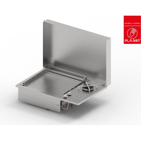 Plancha PLANET à gaz pour cuisine d'extérieur - OASI 55 Lisse Rainurée - Feu DUAL - 2 brûleurs - Inox 304 Alimentaire - Couvercle (1/5)