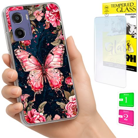 Funda para Motorola Moto E15 / Moto G05 con foto y parte trasera de cristal con diseño de mariposa. (1/5)