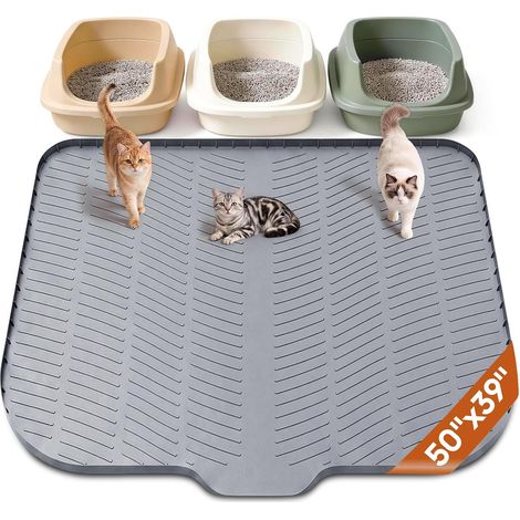 Tapis de litière pour chat avec bec verseur, grand tapis en silicone pour (1/5)