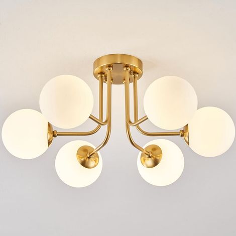 Plafonnier moderne de style médiéval à 6 lampes dorées, semi-encastré, sans source lumineuse, convient salons, couloirs et halls d'entrée, douille G9 (1/5)