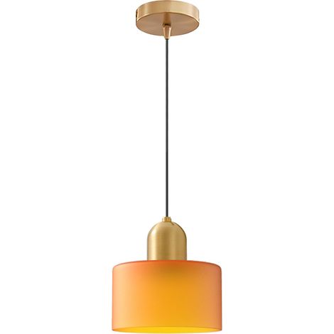 Suspension Moderne Verre Orange Givré, Douille E27 Dorée, Câble Tressé Noir, Luminaire Plafond 15 cm pour Cuisine, Salle à Manger, Chambre