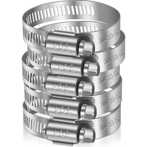 Lot de 6 colliers de serrage réglables en acier inoxydable,pour fixation et étanchéité des tuyaux et flexibles,diamètre 33-57 mm (1/5)