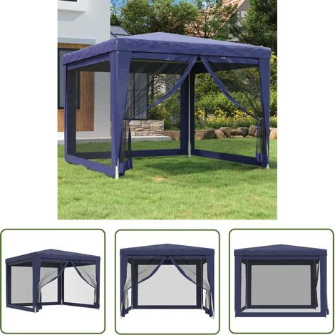 The Living Store Partyzelt mit 4 Mesh-Seitenwänden Blau 3x3 m HDPE - Partyzelt - Outdoorzelt - Gartenparty - Festzelt - Sommergarten (1/5)