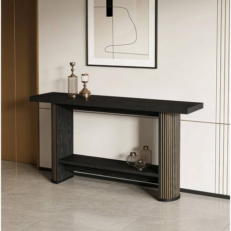 Mesa consola negra de madera con diseño moderno y formato estrecho (1/5)