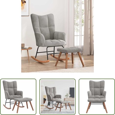 Sessel mit Hocker - Schaukelstuhl mit Hocker Hellgrau Samt (1/5)