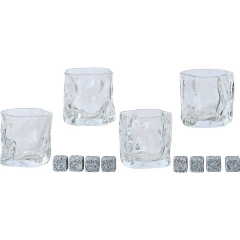 Bicchieri da Whisky e cocktail in vetro decorato e cubetti di ghiaccio, set da 12 pezzi