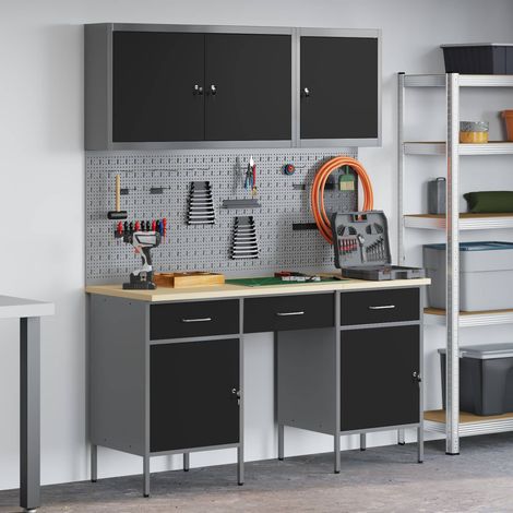 Werkbank mit Speicher 10 pcs Schwarz Ingenieure Holz und Stahl (1/5)