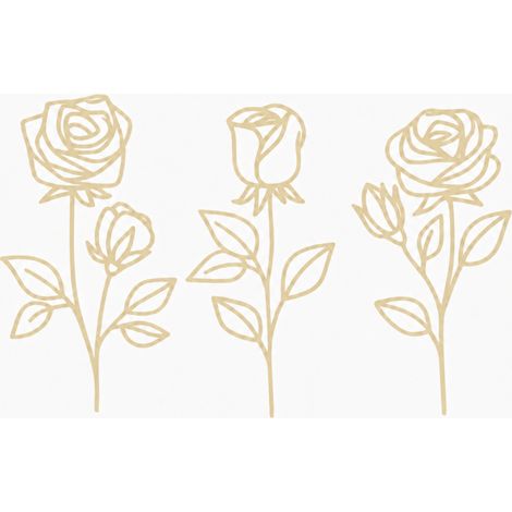 Juego de 3 rosas decorativas 2D en color beige.