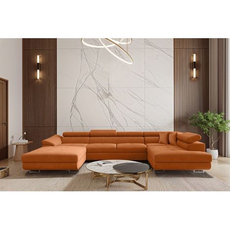 Wohnlandschaft Schlafsofa Sofa CARMELO in Stoff Nova Orange Ottomane Links (1/3)