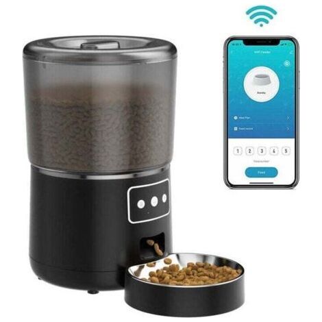 4L automatic cat food dispenser. food dispenser for cats and dogs. connected application. black (1/4)