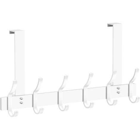 Porte Manteau pour Porte Blanc, Colgadores de Puerta Acero Inoxidable Con 6 Ganchos, Porte Manteau Porte Avec Ventouses pour Chambre, Salle de Bain, Couloir et Cuisine (1/5)