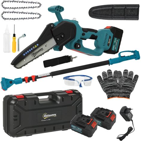 Mini tronçonneuse à batterie 8 pouces 6000mAh 580W élagueuse sans fil pour branches et jardin perche télescopique bleu