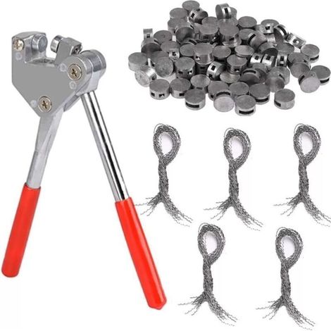 Pince à sceller rouge 10 mm – Lot complet (1 pince + 20 plombs + 20 fils) – Poignée plastique ergonomique pour câblage électrique (1/4)