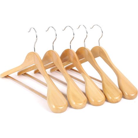 Set mit 10 luxuriösen Kleiderbügeln aus massivem Naturholz, 44,5 cm, breite Schultern, für Mäntel, Anzüge und Jacken, mit rutschfester runder Stange