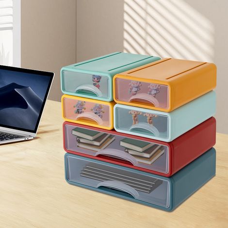 YISSALE -Outillage -6 Boîtes de rangement de bureau Boîtes de rangement en plastique empilables 2 grands + 4 petits tiroirs de bureau - Pack de 6 - Coloré (1/5)